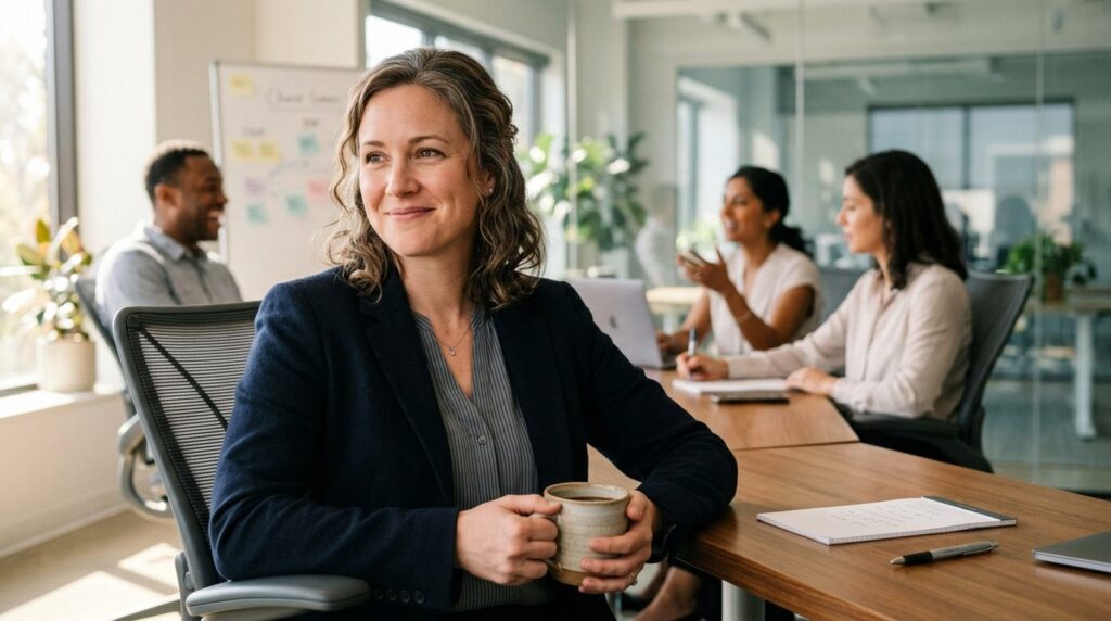 Close-up of a relaxed business professional sitting in a erg
