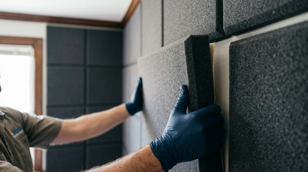 Close-up detail shot of premium acoustic foam insulation mat